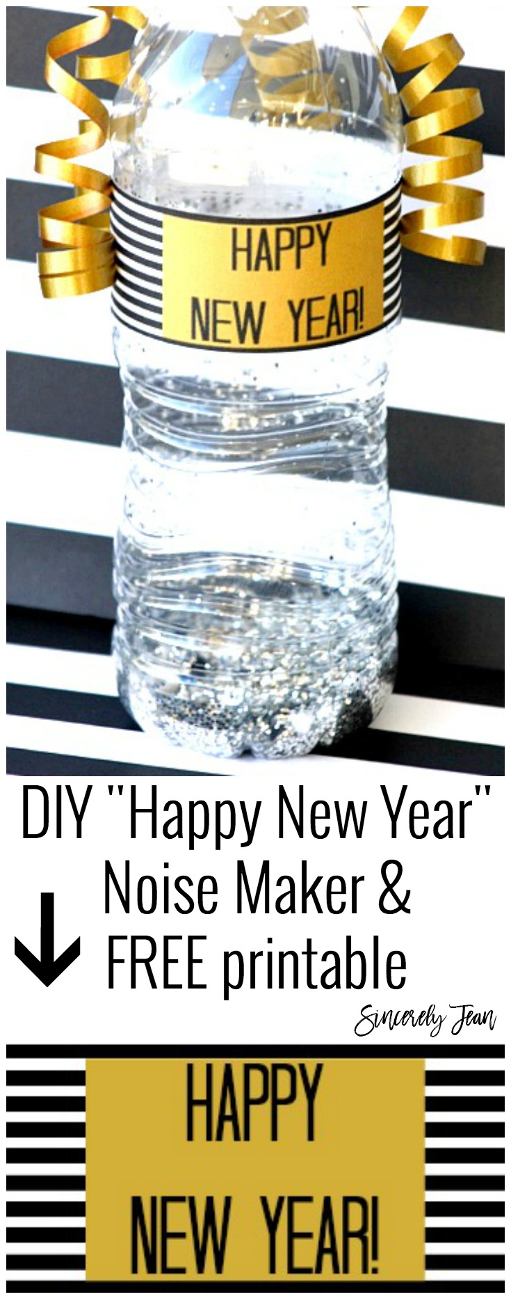 DIY Happy New Year noise maker and free printable - perfect New Years Eve craft for kids to make! | www.SincerelyJean.com