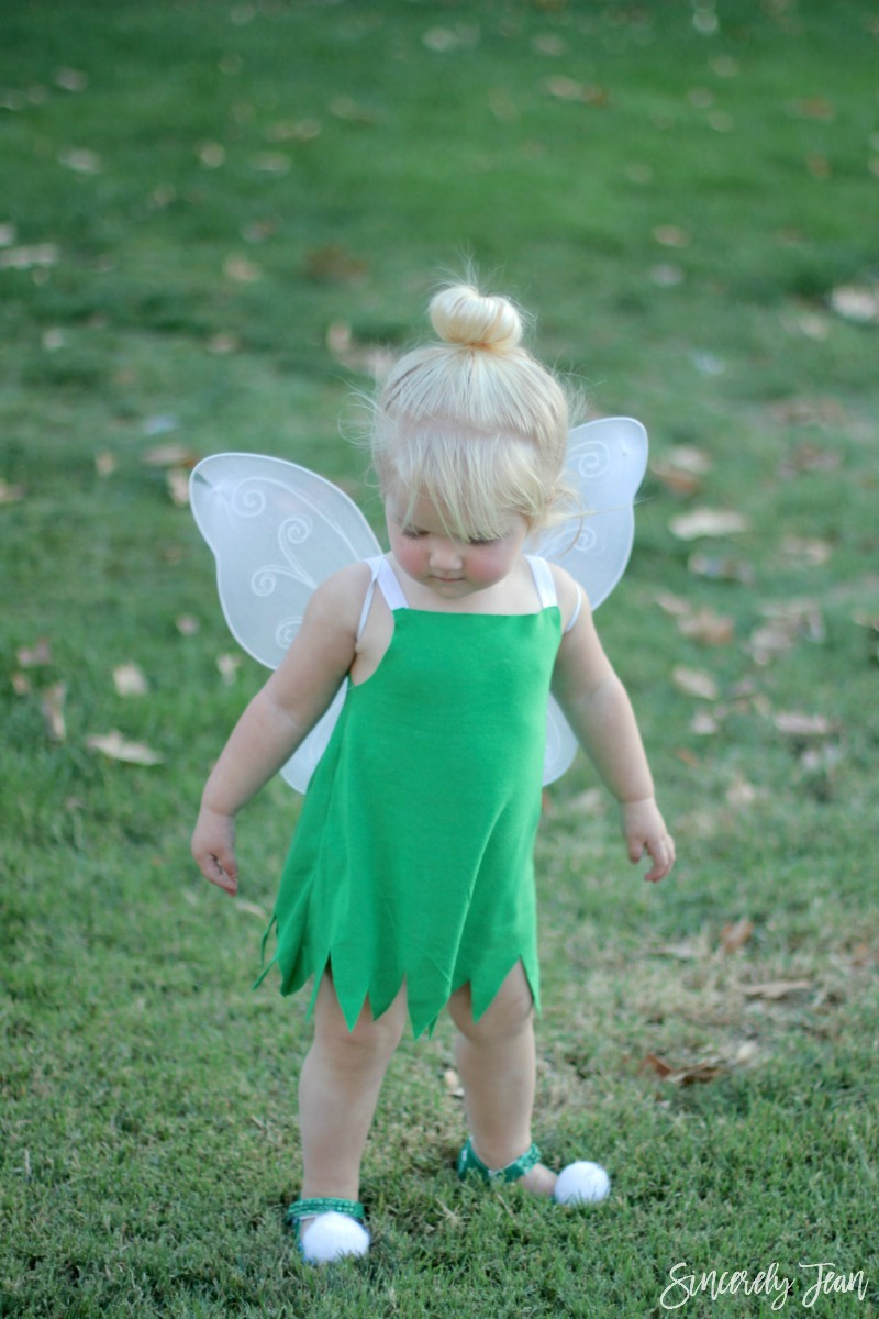Halloween Costume - DIY Toddler Tinker Bell Costume and Hair Tutorial - Simple and cute tutorial on how to make a toddler Tinker Bell costume and tips for doing the hair! Perfect Halloween costume for toddlers! | www.sincerelyjean.com
