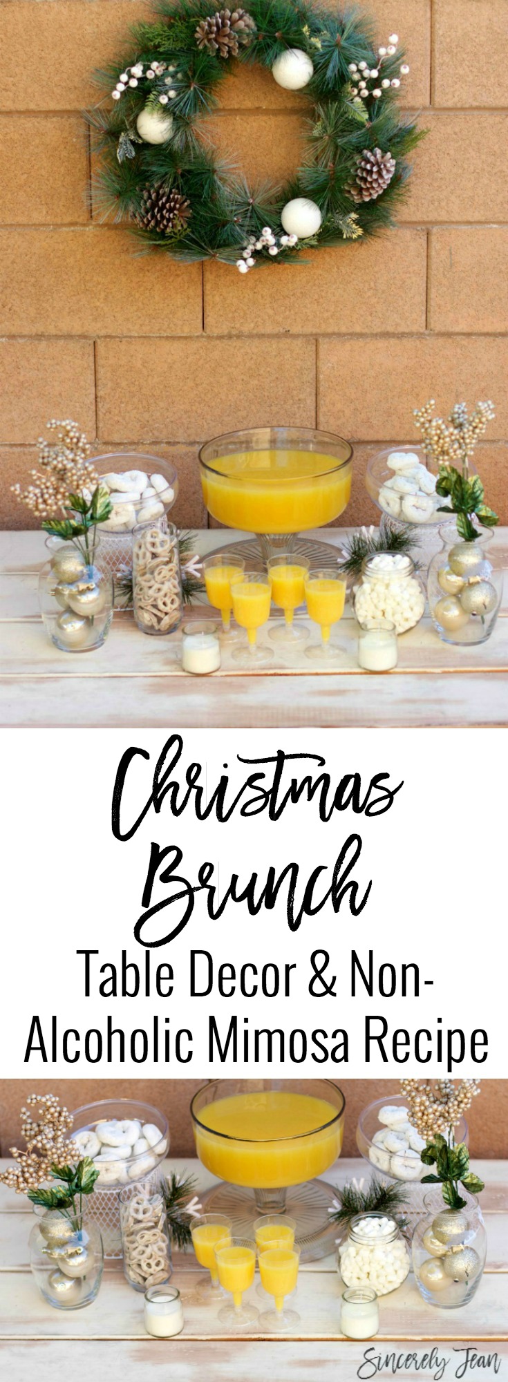 SincerelyJean.com - Check out our Christmas Brunch table decor and mimosa (virgin) recipe