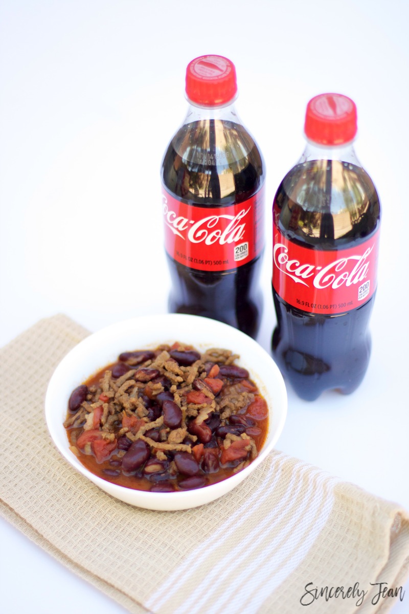 Simple 5 ingredient chili recipe made with Coca-Cola! By SincerelyJean.com