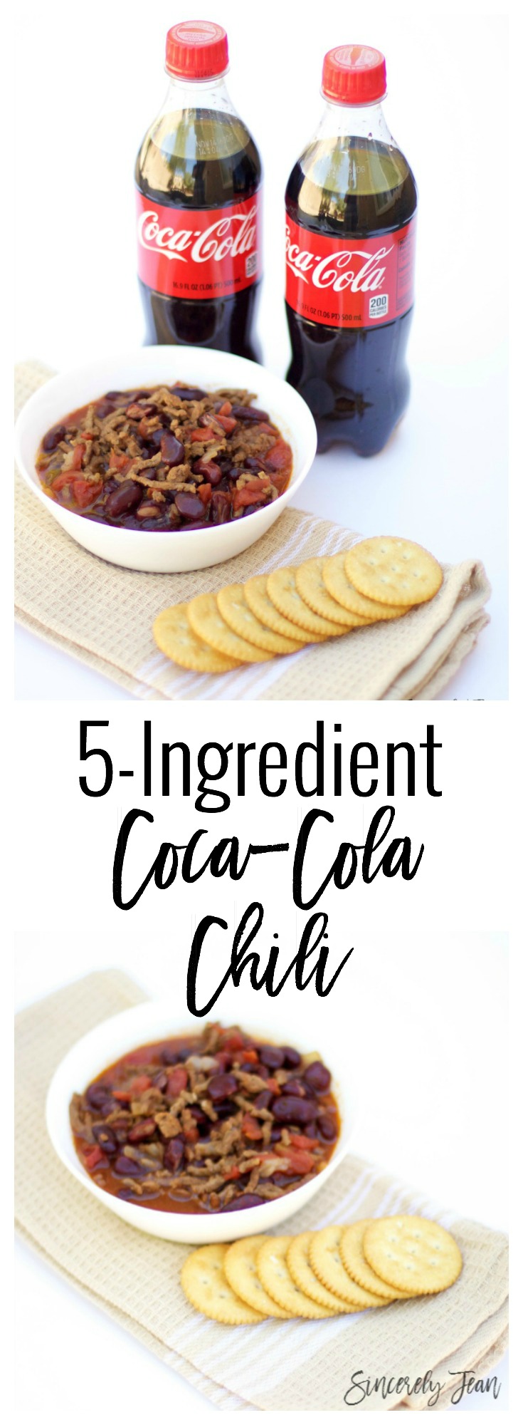 SincerelyJean.com brings you Slow Cooker Coca-Cola Chili, with only five ingredients