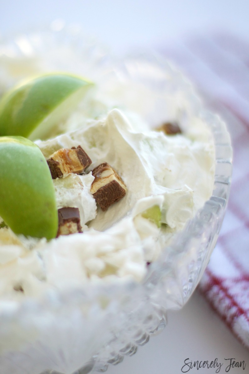 Perfect Fall dessert by SincerelyJean.com! You will love our Snickers Apple Salad Recipe