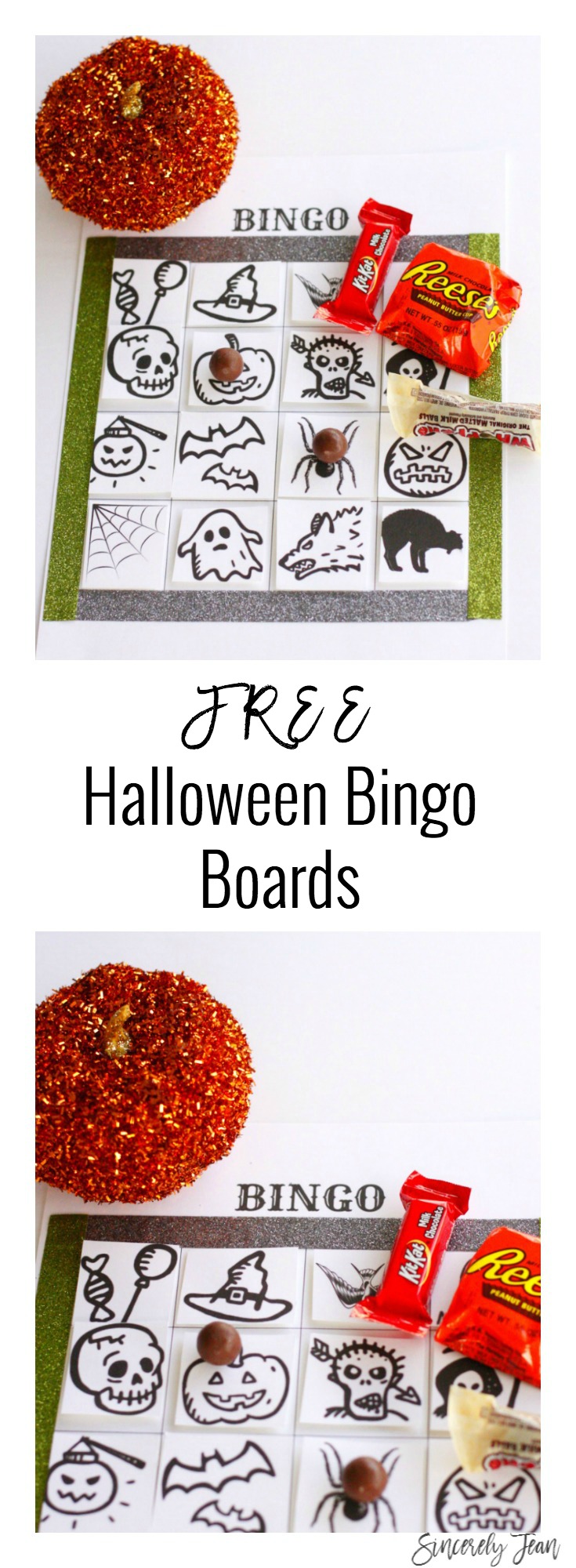Halloween bingo board, free downloads by SincerelyJean.com