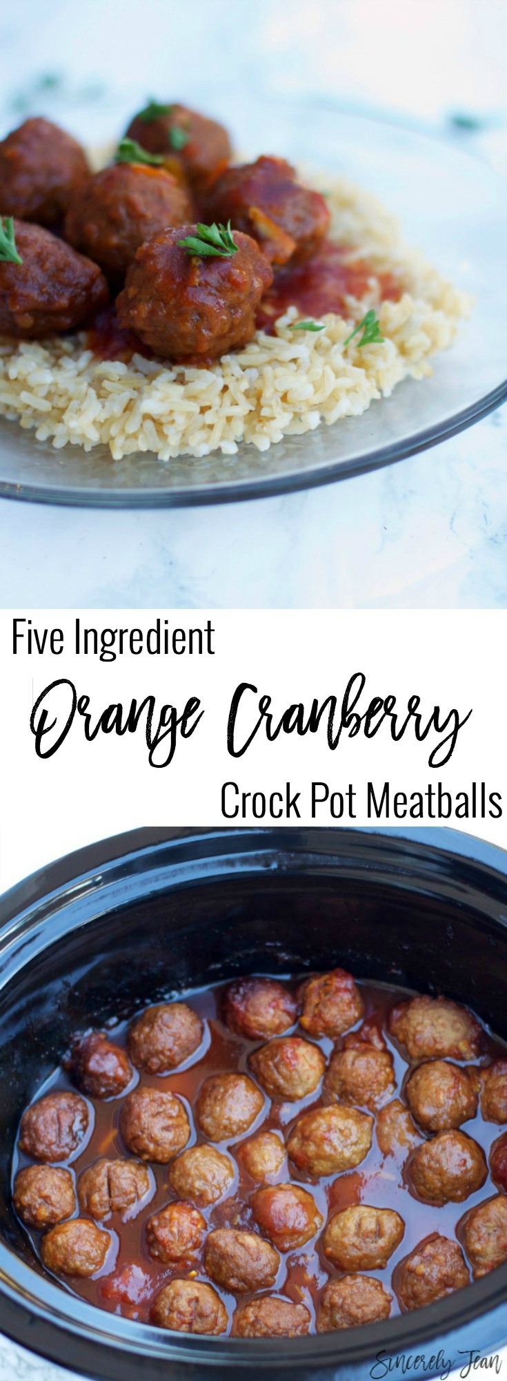 Slow cooker Meatballs - Orange cranberry! Five ingredient crock pot recipe by SincerelyJean.com